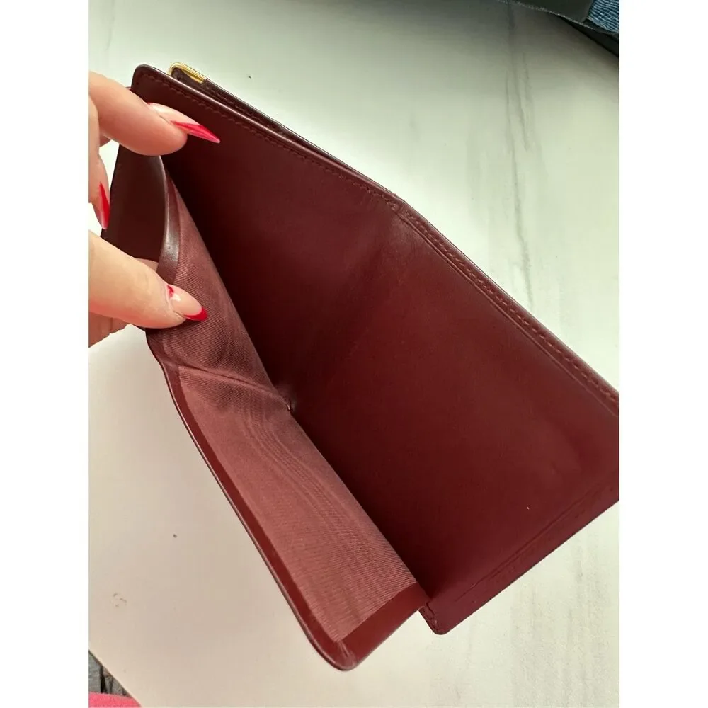 Cartier Leather Credit Card Slot Logo Bifold Coin Wallet Burgundy Red One Size